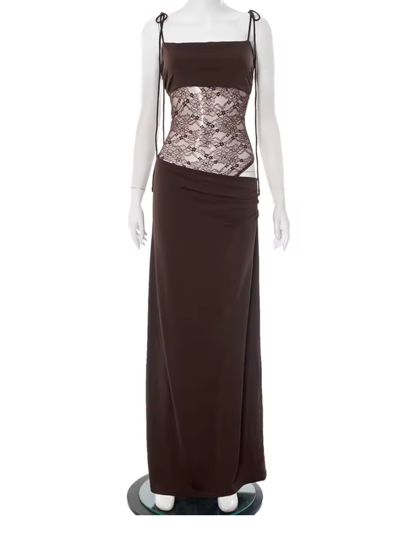 Elegant Lace Trim Maxi Dress