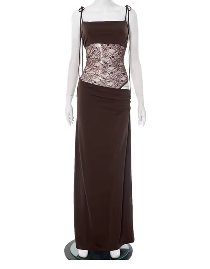 Elegant Lace Trim Maxi Dress