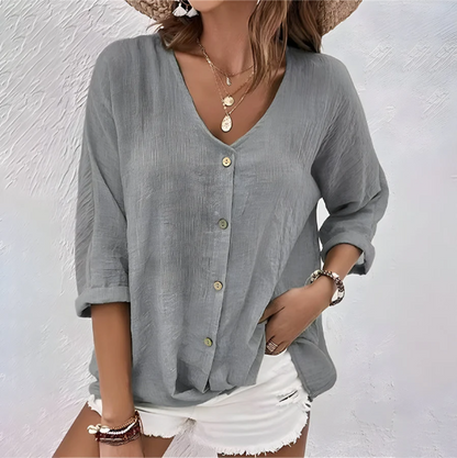 Ladies Relaxed Fit V-Neck Casual Blouse