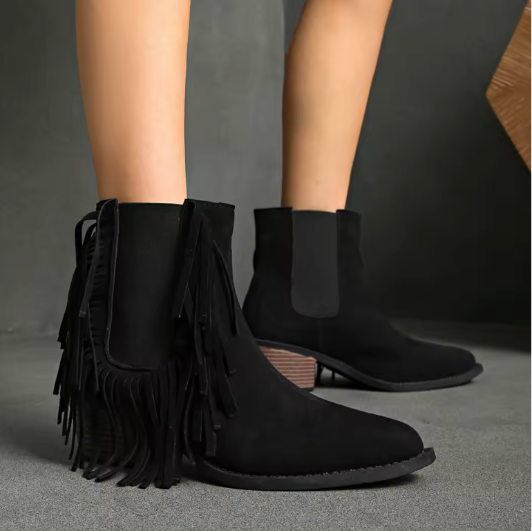 Premium Fringed Low Heel Boots