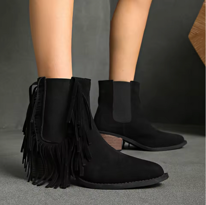 Elegant Fringed Low Heel Boots