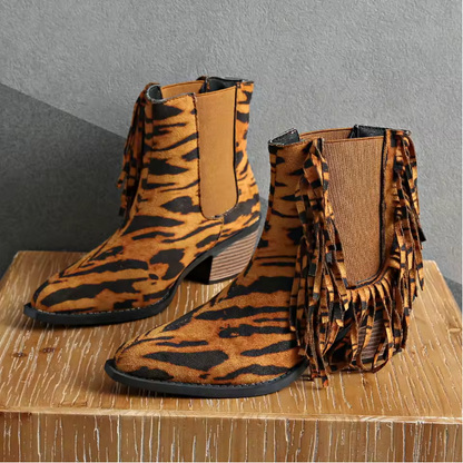 Elegant Fringed Low Heel Boots