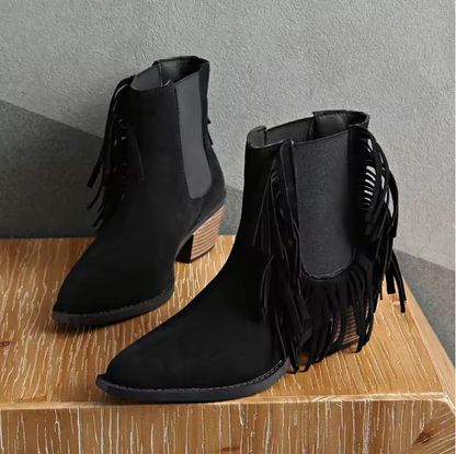 Elegant Fringed Low Heel Boots