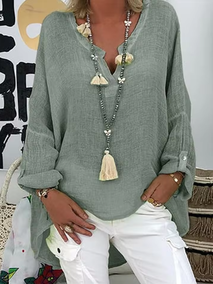 Ladies' Classic V-Neck Shirt with Relaxed Fit Sleeves