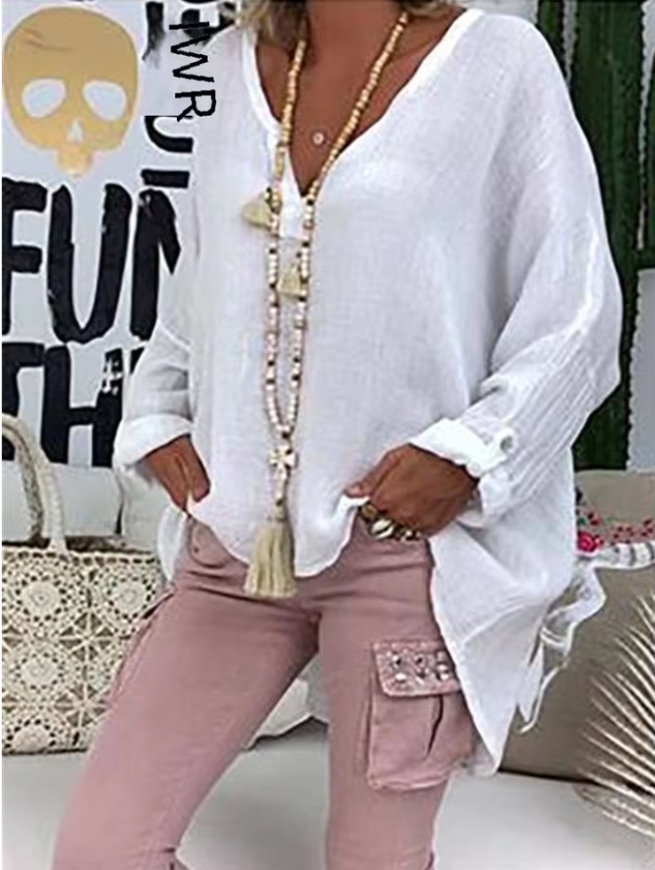 Ladies' Classic V-Neck Shirt with Relaxed Fit Sleeves