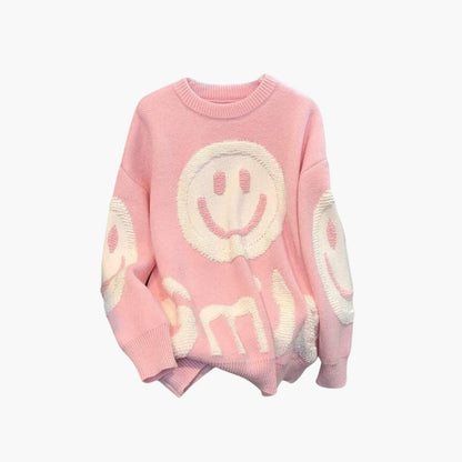 Comfy Smile Face Women's Sweater - Loose Fit Cardigan - Olytrend