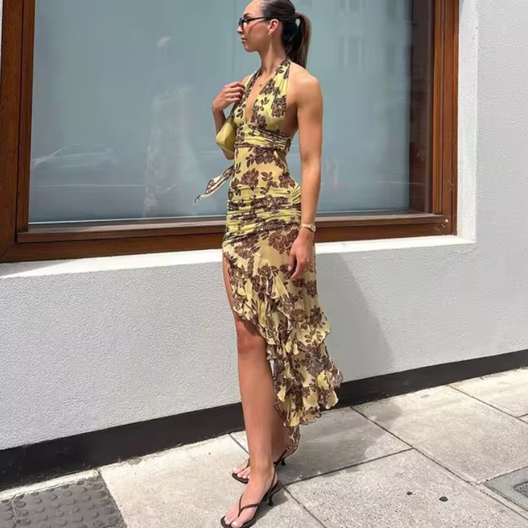 Chic Floral Halter Dress for Women - Nocini