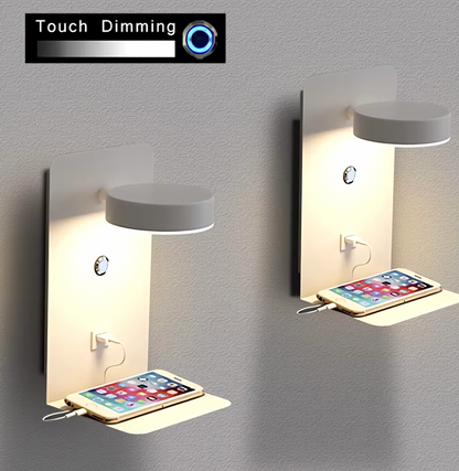 Minimalist LED Wall Lamp with USB Charger and Shelf