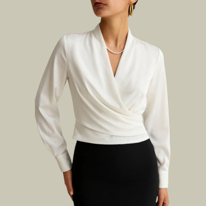Classic Fit V Neck Long Sleeve Blouse