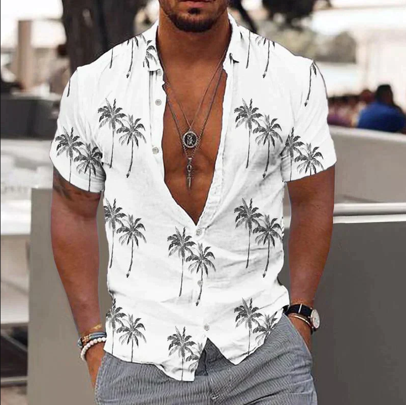 Comfortable Mens Short Sleeve Tropical Print Shirt
