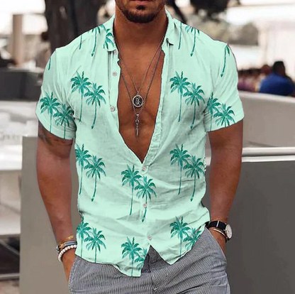 Comfortable Mens Short Sleeve Tropical Print Shirt