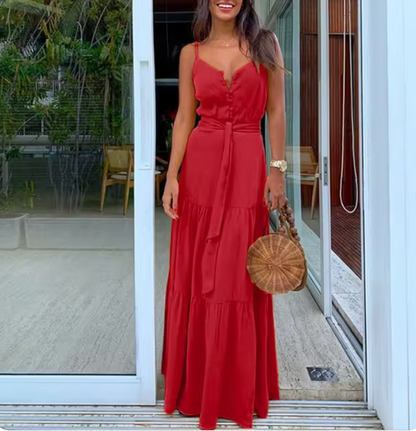Loose Fit V Neck Summer Dress with Adjustable Straps
