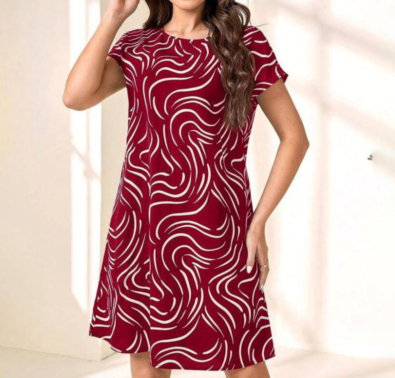 Fashionable Short Sleeve A-Line Dress - Nocini