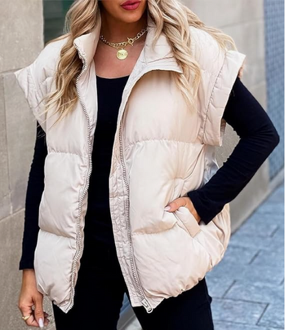 Women's Quilted Padded Vest Zip Up Relaxed Fit - Nocini