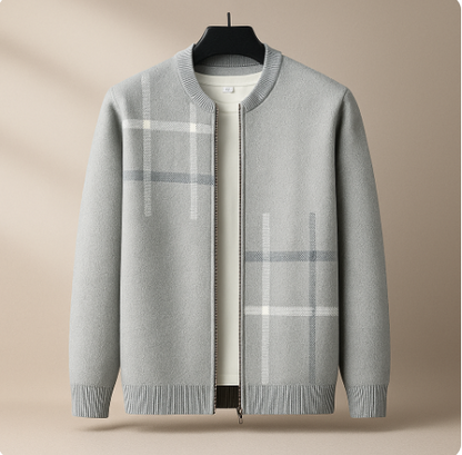 Classic Plaid Crew Neck Knit Jacket