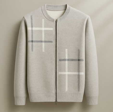 Classic Plaid Crew Neck Knit Jacket - Nocini