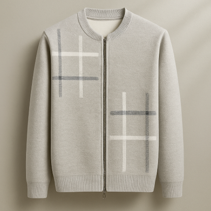 Classic Plaid Crew Neck Knit Jacket - Nocini