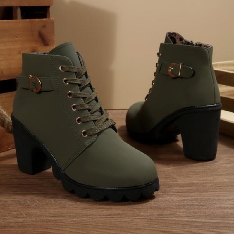 Fashionable Buckle Detail Block Heel Boots