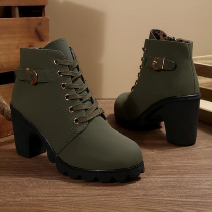 Fashionable Buckle Detail Block Heel Boots