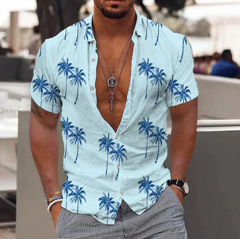 Comfortable Mens Short Sleeve Tropical Print Shirt