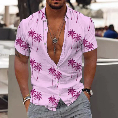 Comfortable Mens Short Sleeve Tropical Print Shirt