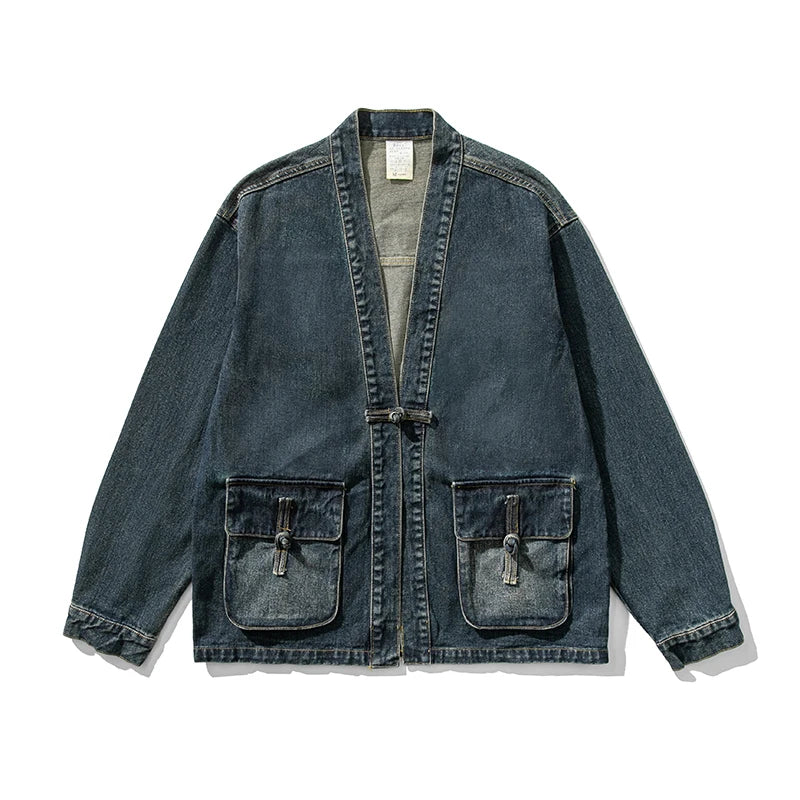 Classic Blue Distressed Kimono Jacket - Nocini