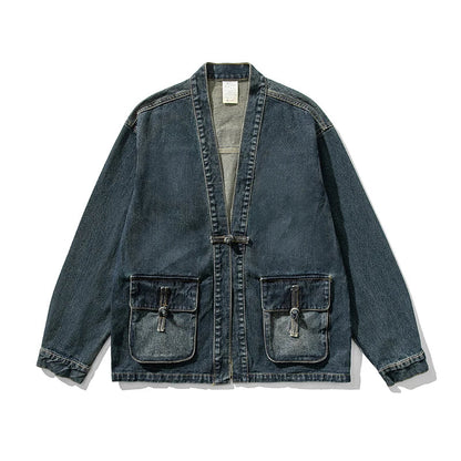 Classic Blue Distressed Kimono Jacket - Nocini