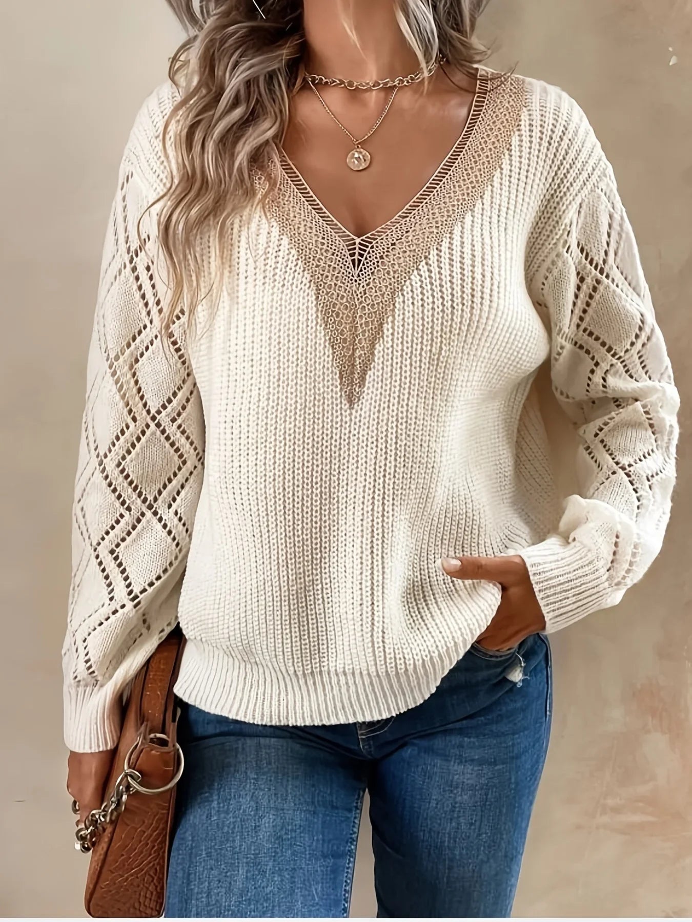 Delicate Knit Lace Pullover - Nocini