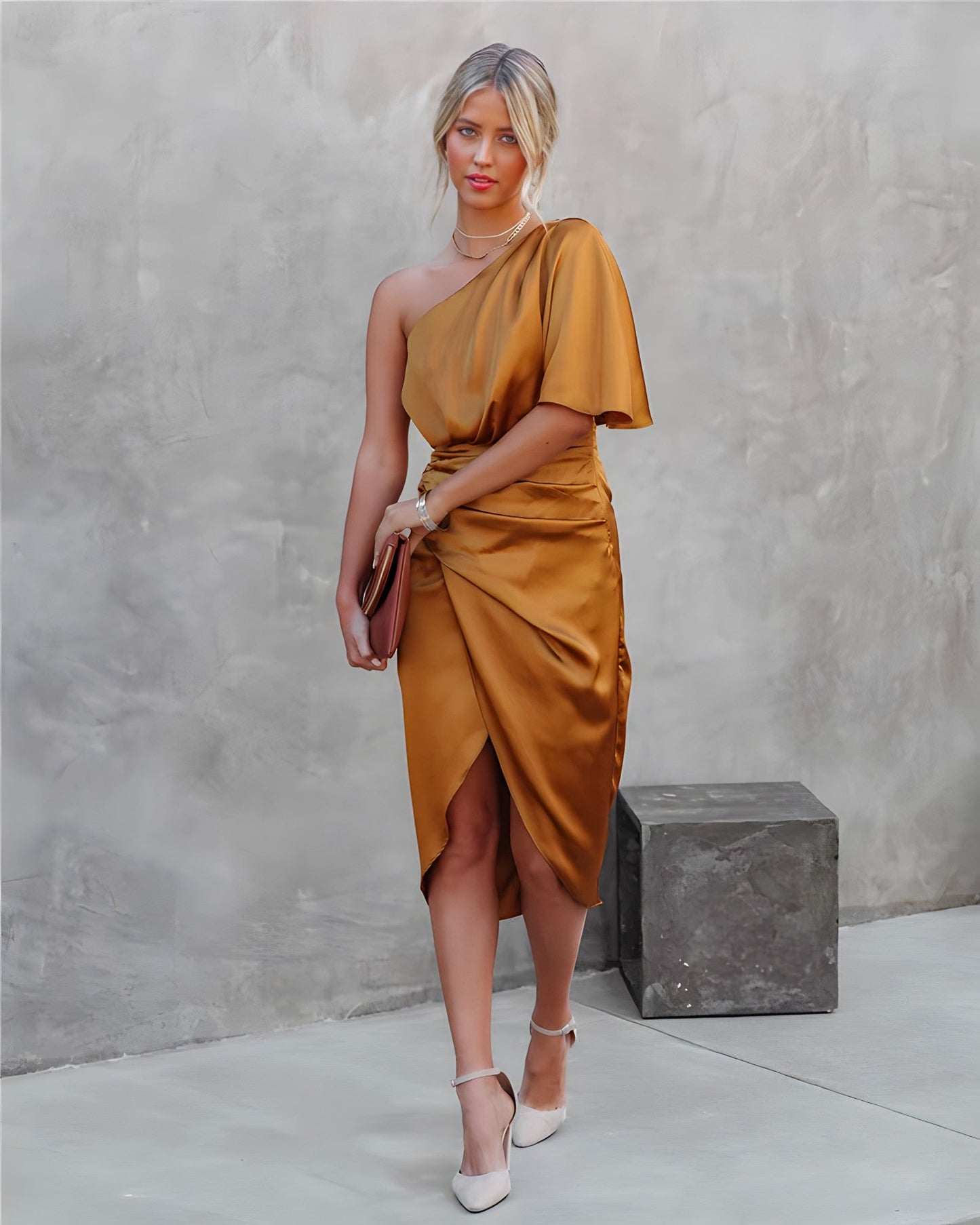 Chic Off Shoulder Midi Dress with Ruffle Sleeve Detail