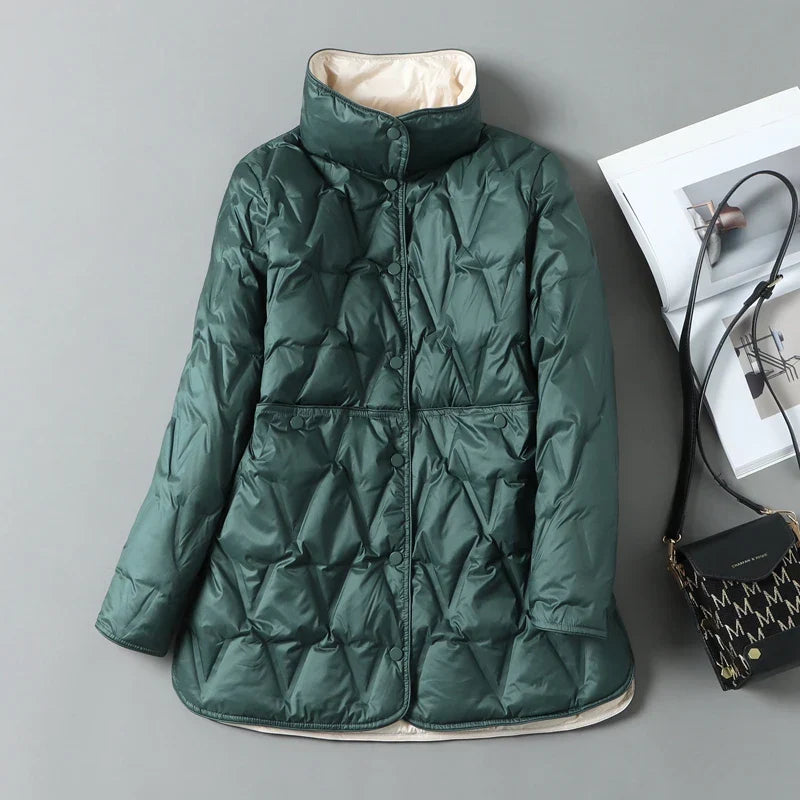 Warm Padded Down Coat with Button Pockets
