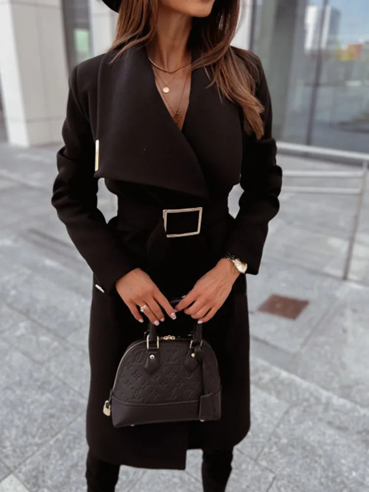 Slim Fit Women's Belted Knee Length Winter Coat - Nocini