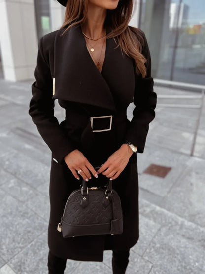 Slim Fit Women's Belted Knee Length Winter Coat - Nocini