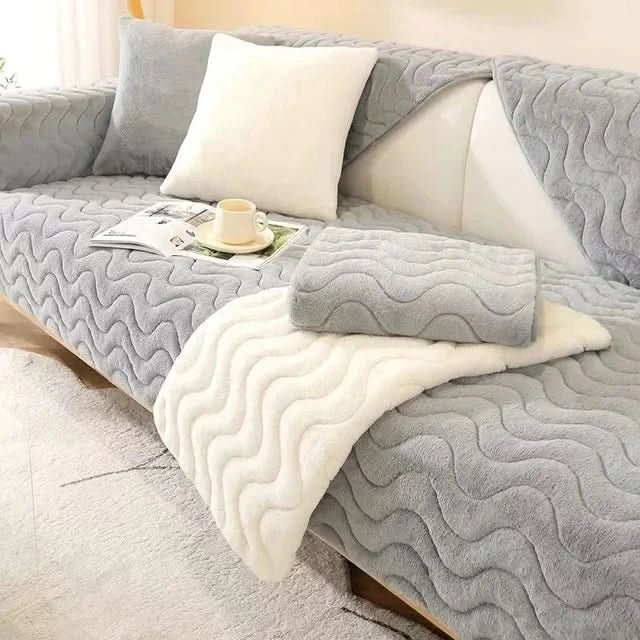 Contemporary Ribbed Sofa Cover With Non-Slip Backing