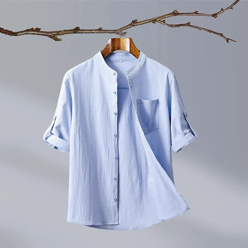 Casual V Neckline Shirt with Rounded Bottom Hem - Nocini