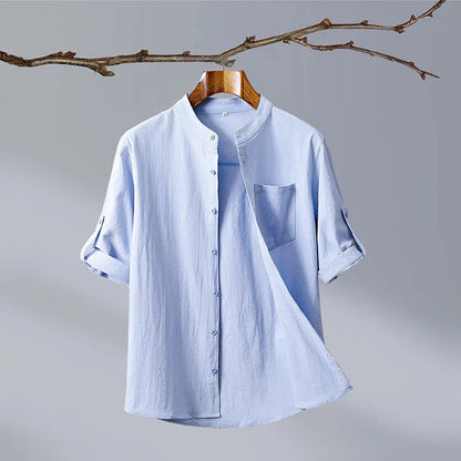 Casual V Neckline Shirt with Rounded Bottom Hem - Nocini