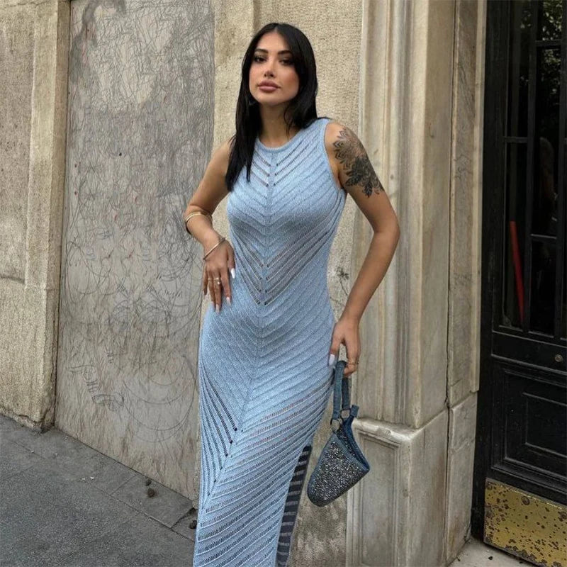 Fitted Women's Mesh Long Sleeve Dress