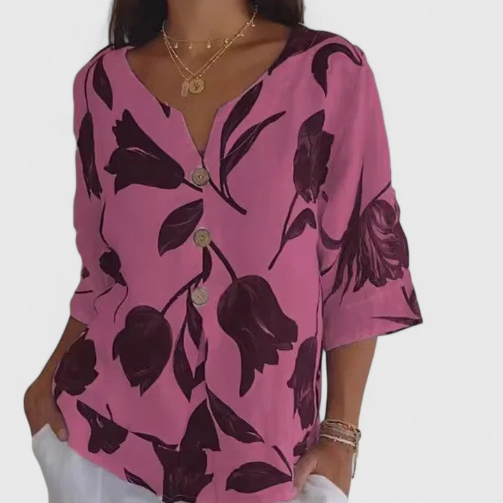 Elegant Flower Print Women's Party Blouse