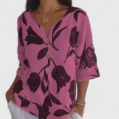 Elegant Flower Print Women's Party Blouse