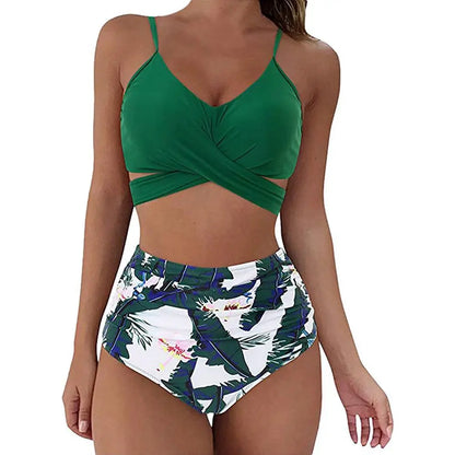 Women's Swimsuit Set - Skinny Cross Over Top - High Waist Bottoms - Nocini