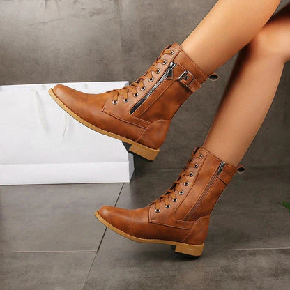 Trendy Buckle Ankle Combat Boots for Women - Nocini