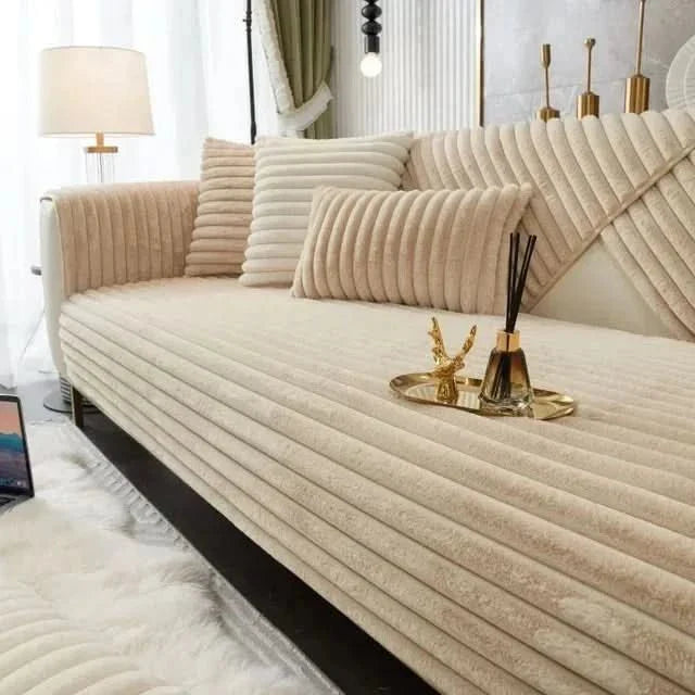 Contemporary Ribbed Sofa Cover With Non-Slip Backing