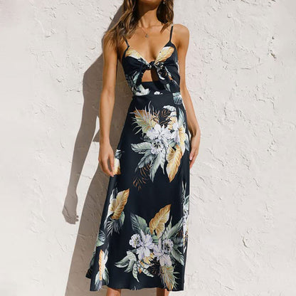 Ladies' Floral Summer Midi Dress with Tie Waist Detail