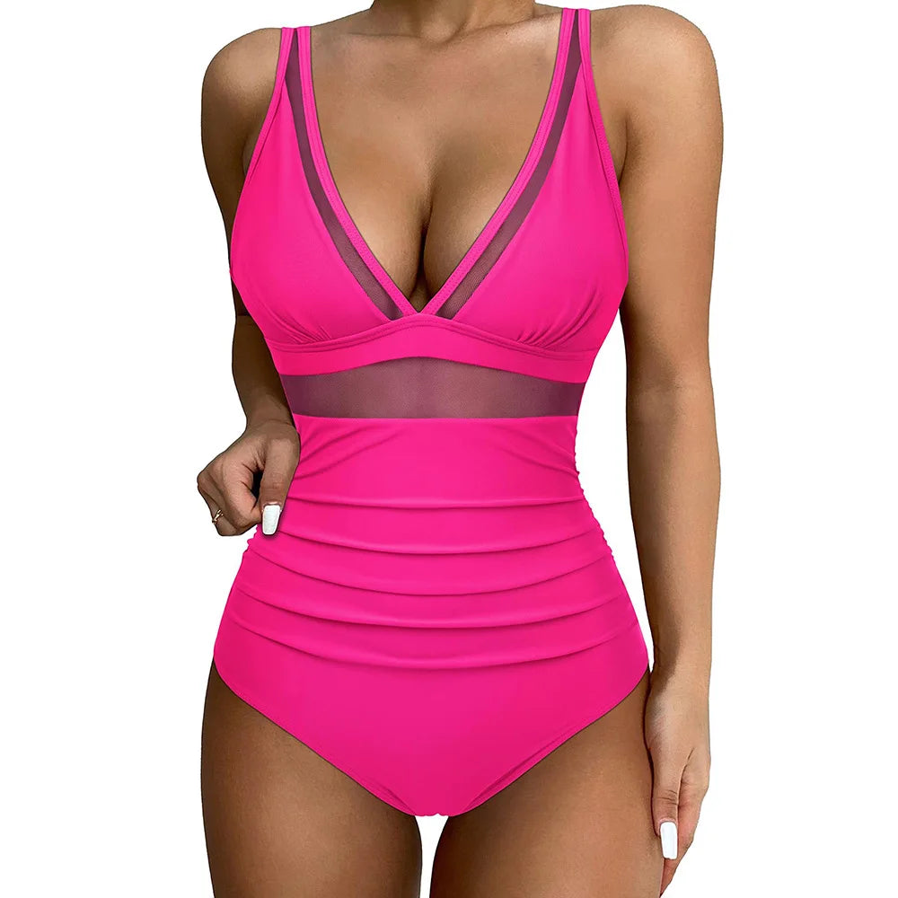 Women's Slimming Swimsuit with Mesh Panels and High Legs
