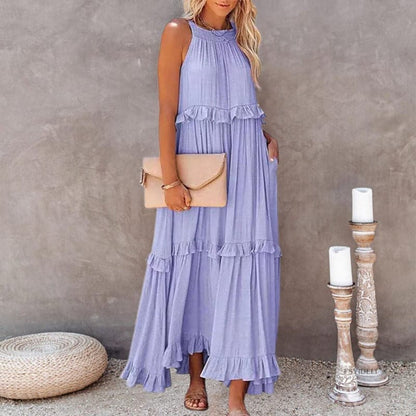 Flowy Sleeveless Maxi Dress with Ruffles