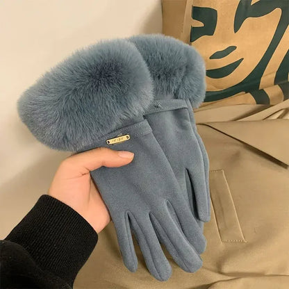 Warm Fitted Fur Trim Gloves