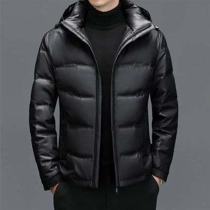 Warm Quilted Leather Puffer Coat - Nocini