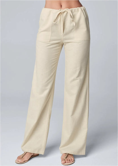 Comfortable High Waisted Wide Leg Cotton Pants
