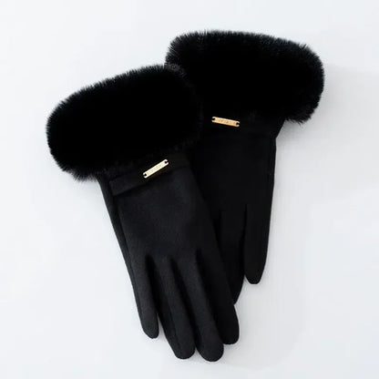 Warm Fitted Fur Trim Gloves