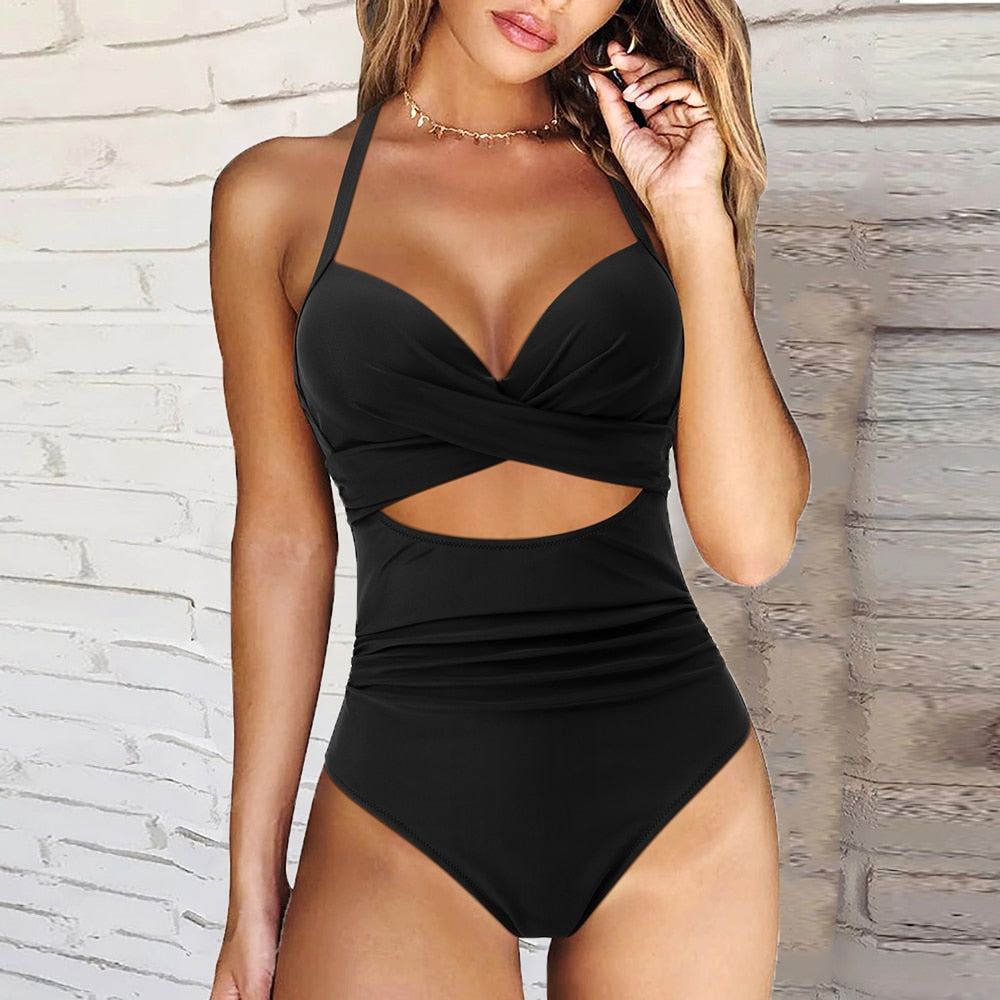 Women's High Waisted Push Up Swimsuit Halter Top