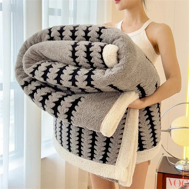 Contemporary Flannel Blanket With Plush Sherpa Fleece